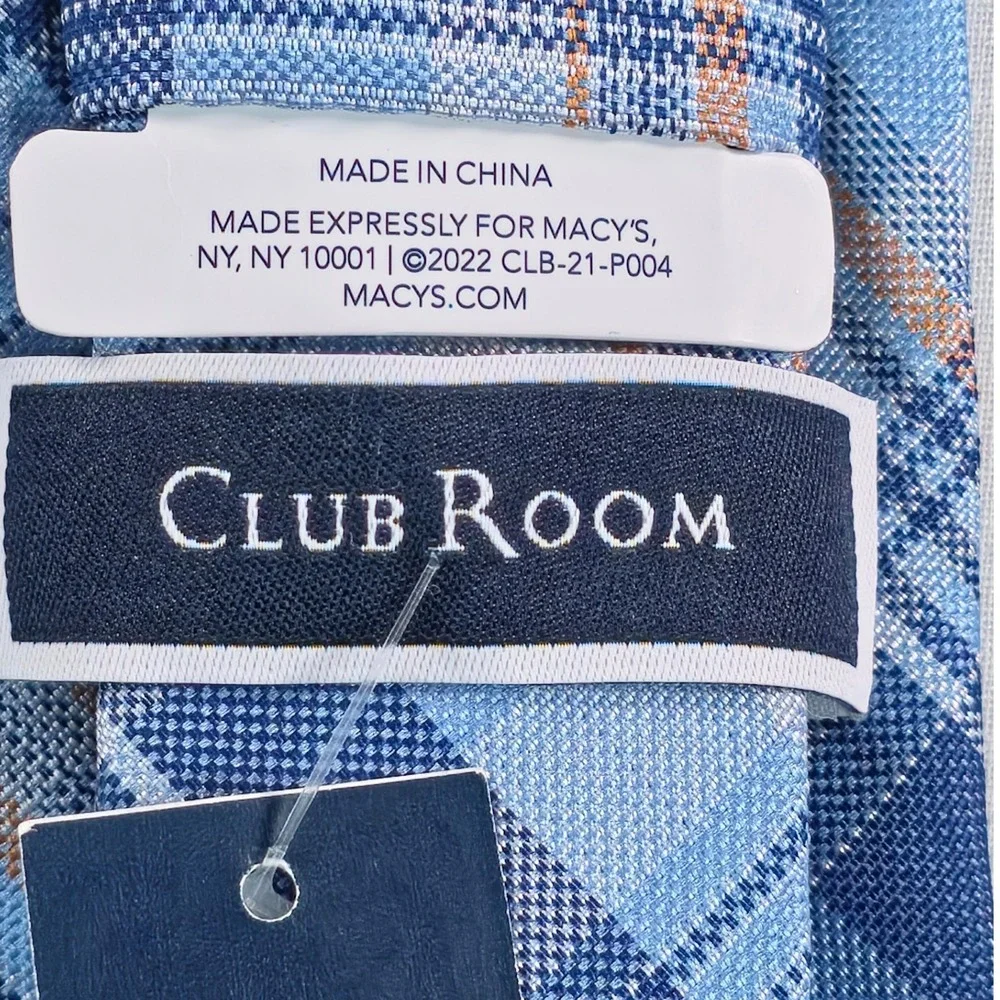 Club Room Mens Tie One Size Light Blue Morgan Plaid Quiet Luxury Necktie NWT